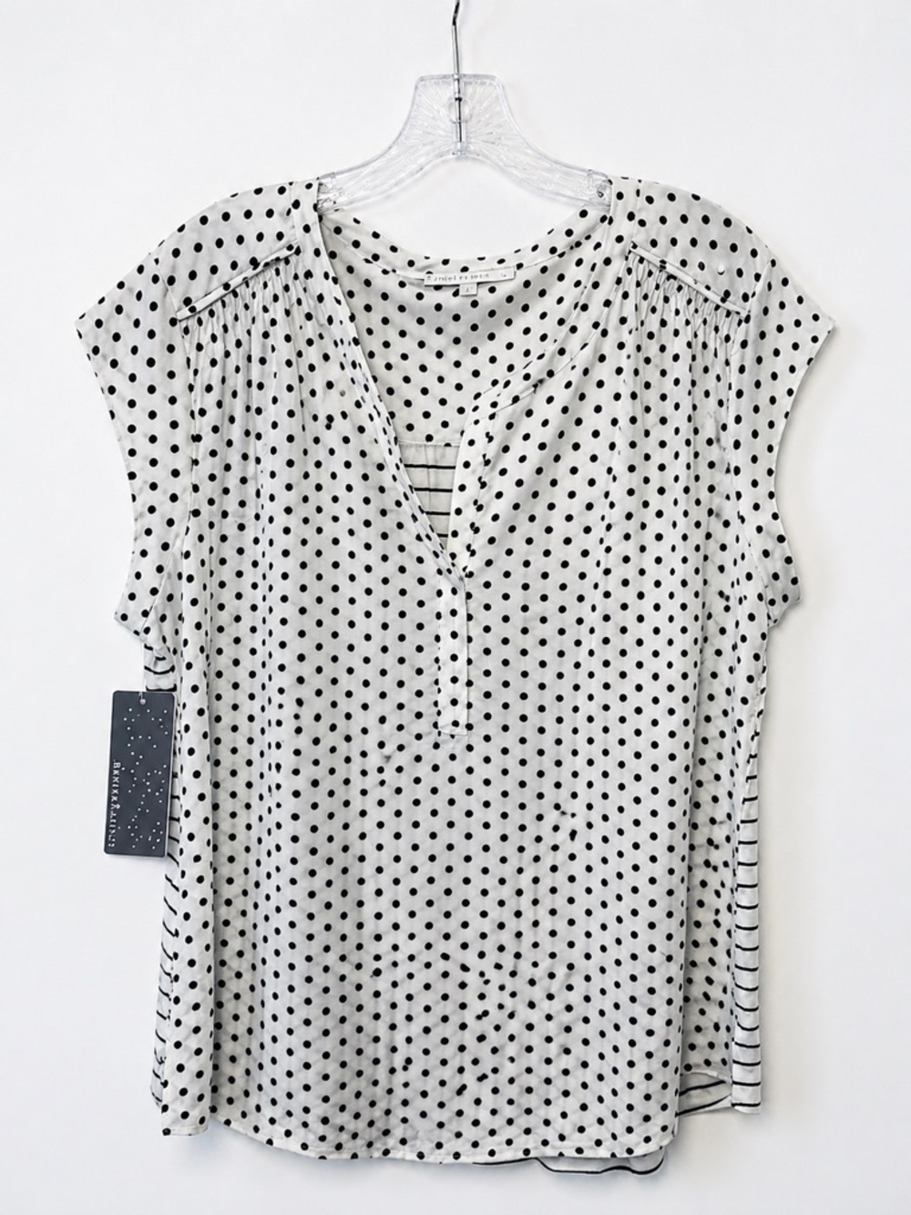 Daniel Rainn Polka Dot Stripe Blouse XL Linen Blend‎ Sleeveless NWT Stitch Fix - Picture 4 of 7